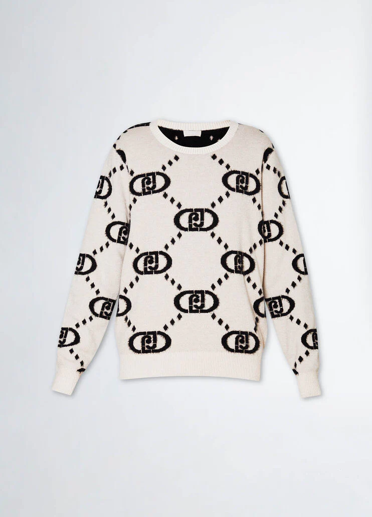 Pink jacquard monogram sweater