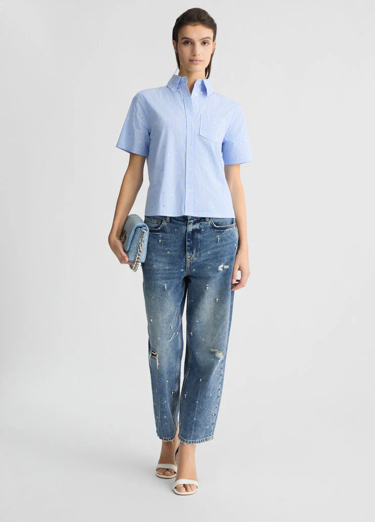 Striped light blue boxy shirt