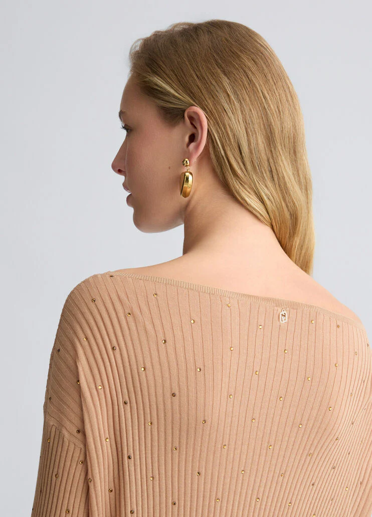 Beige jumper with rhinestones