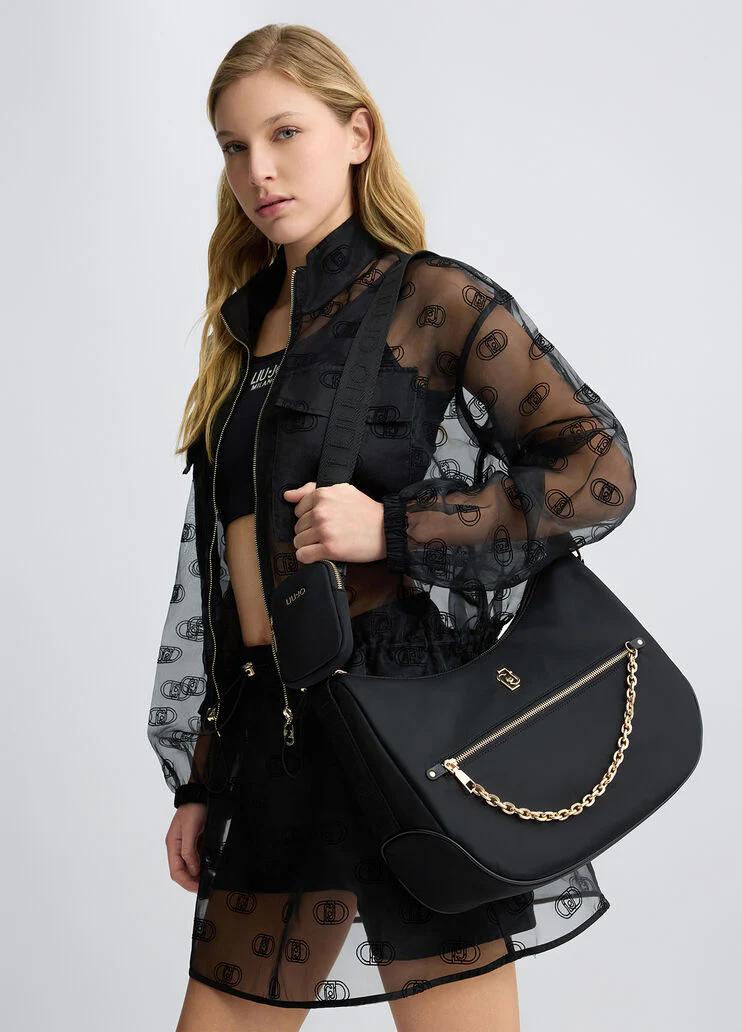 Nylon shoulder bag with chain