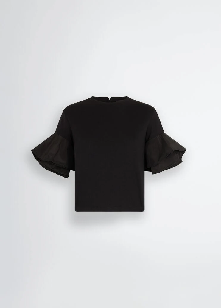 Black T-shirt with black flounced detailing