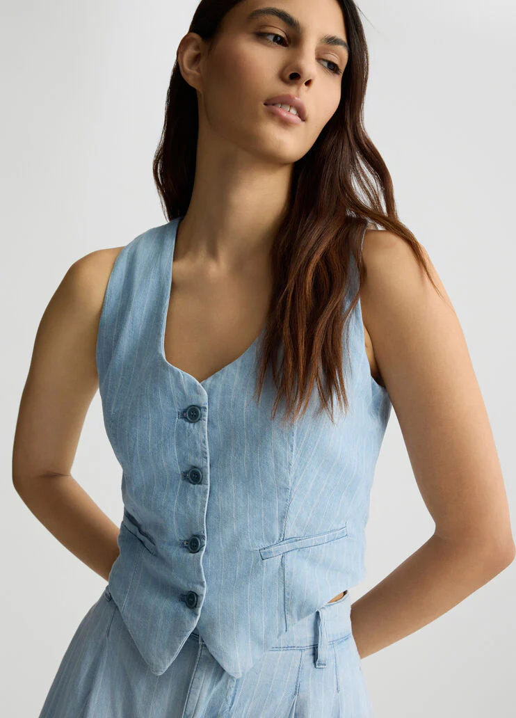 Pinstripe denim waistcoat