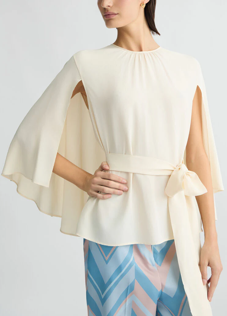 Crepe de chine blouse with belt