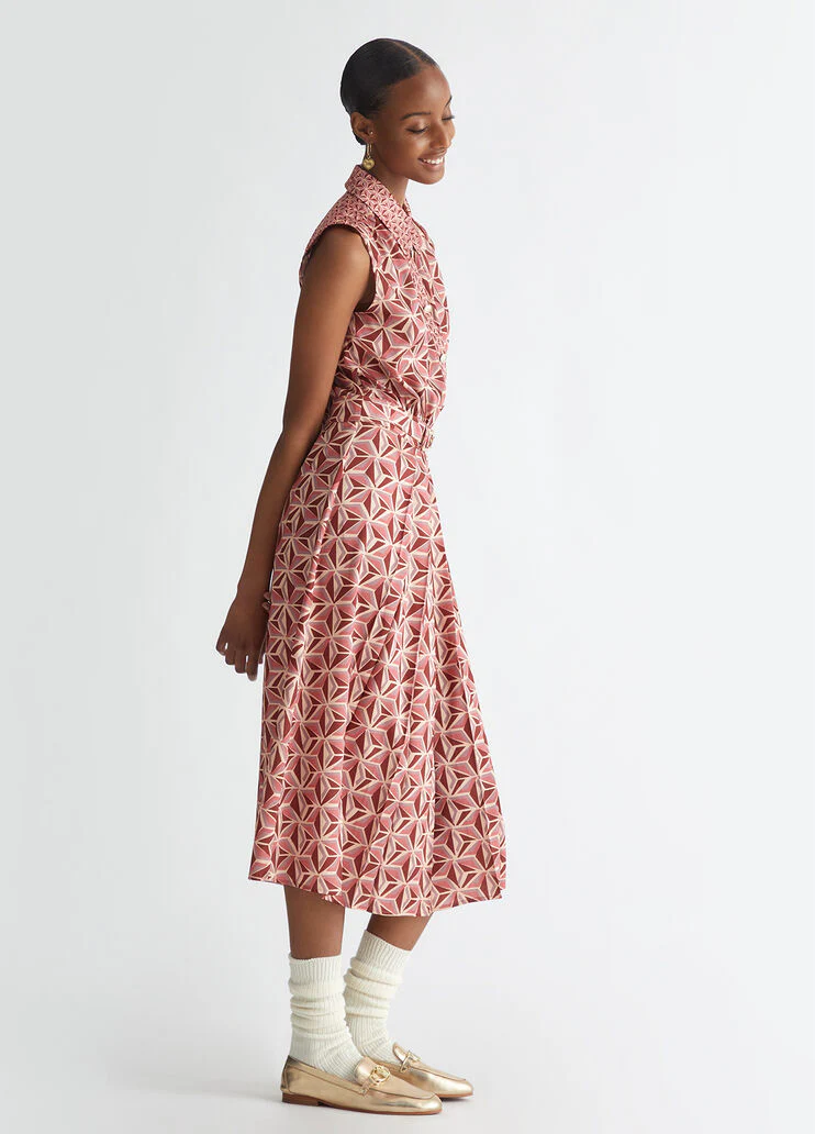 Printed twill shirt dress