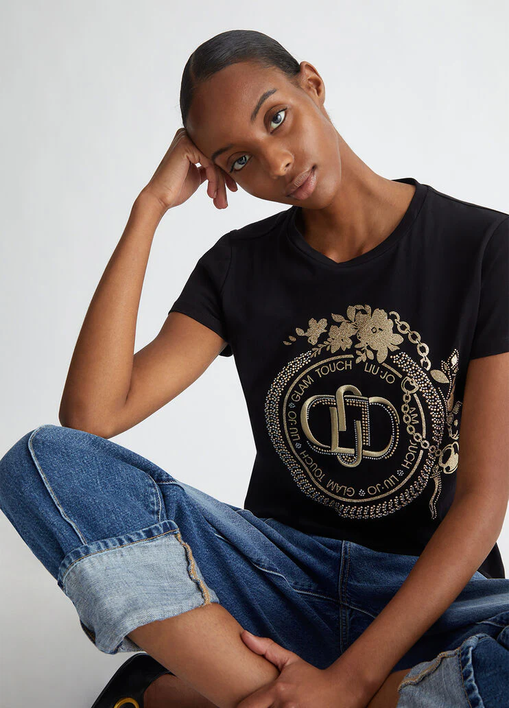 T-shirt with logo and gemstones