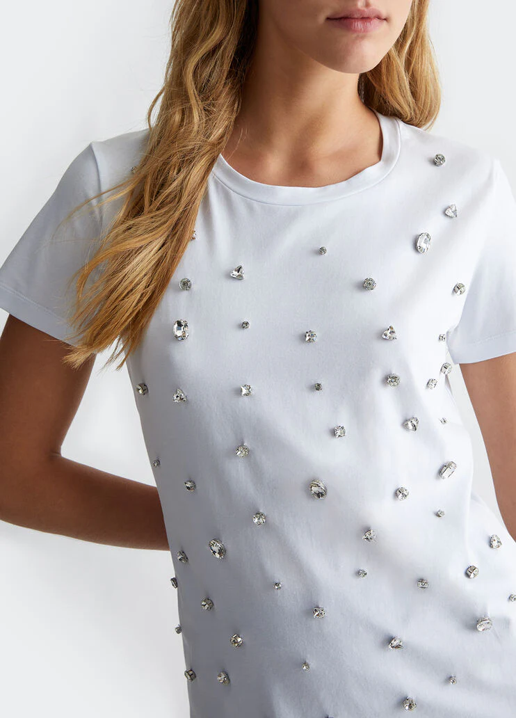 Cotton T-shirt with rhinestones