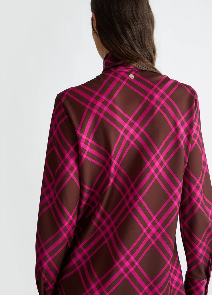 Printed satin shirt dress