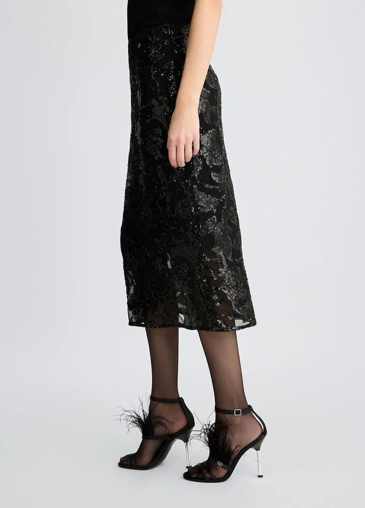 Embellished tulle midi skirt