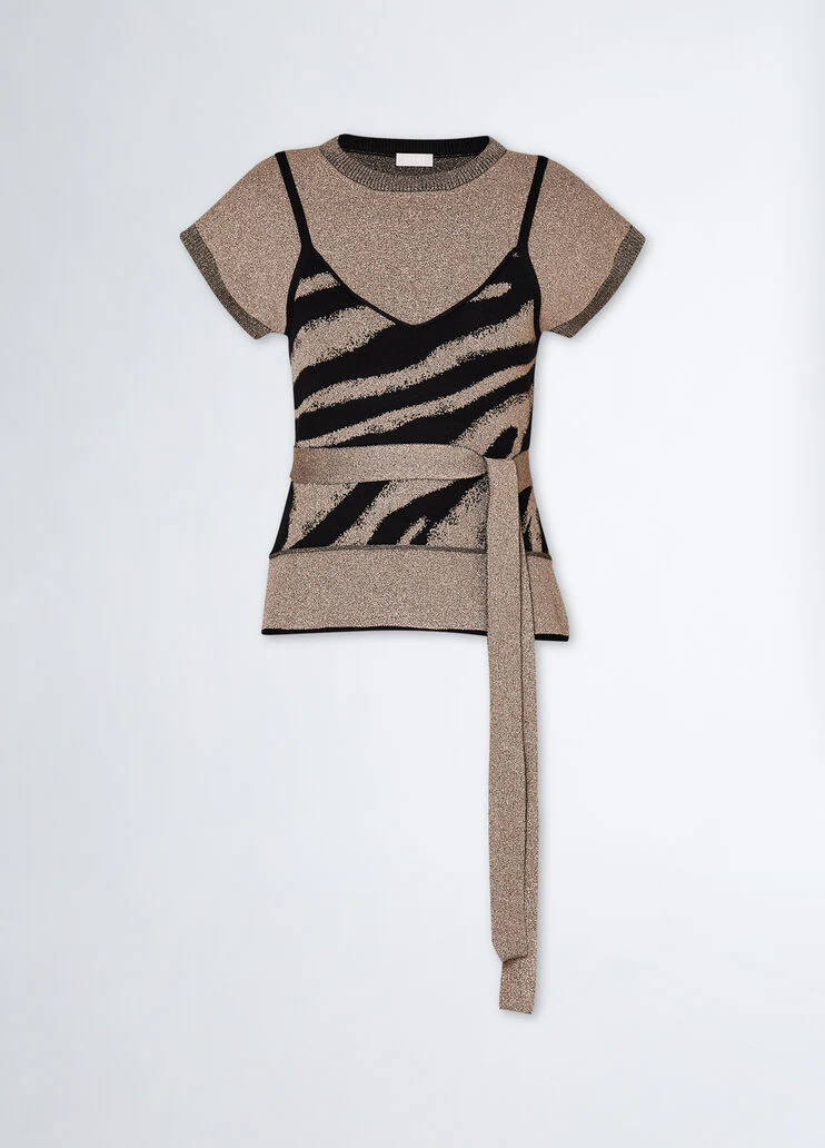 Jacquard jumper with belt