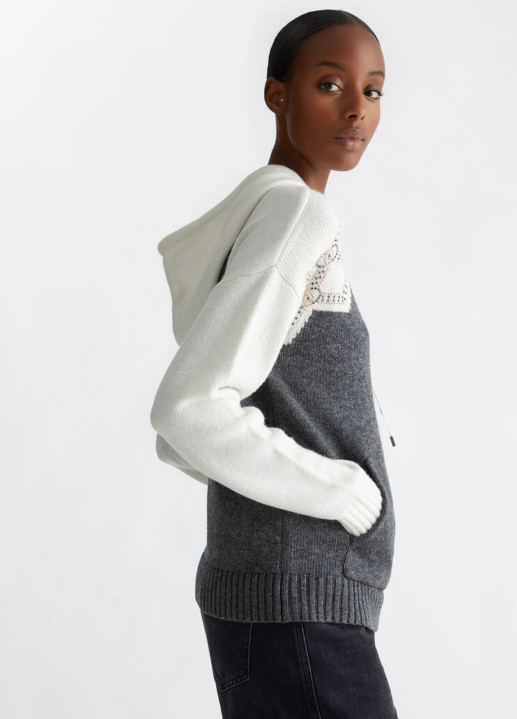 Wool-blend sweater with hood