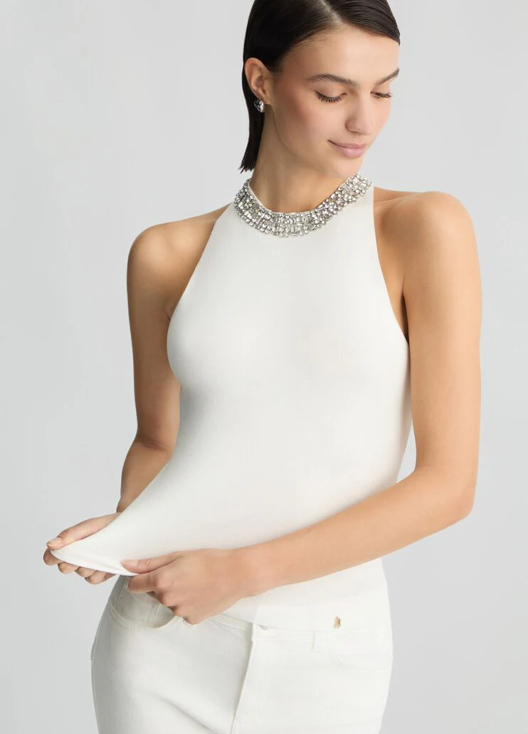 White top with bejewelled embellishment