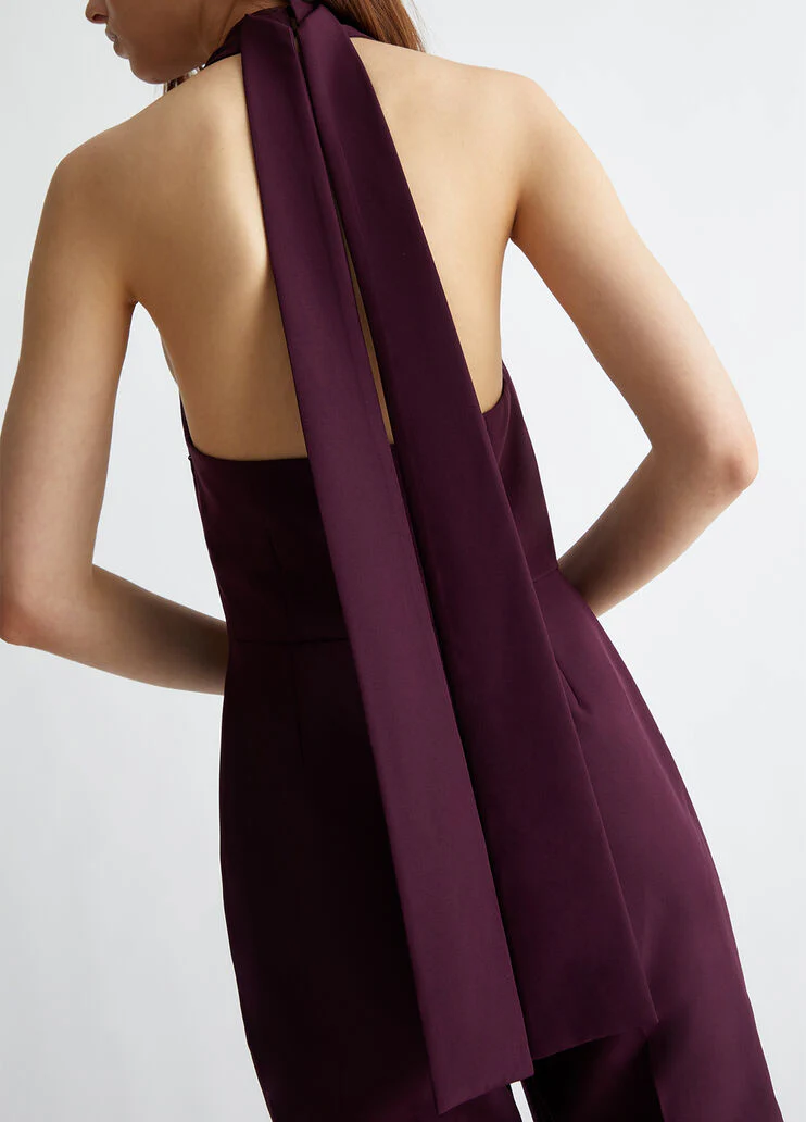 Stretch jumpsuit with pussy-bow