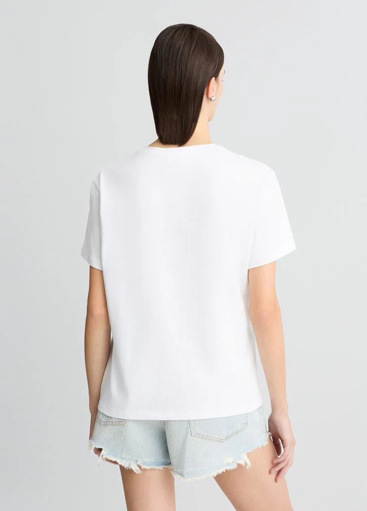 Cotton T-shirt with sequins and rhinestones