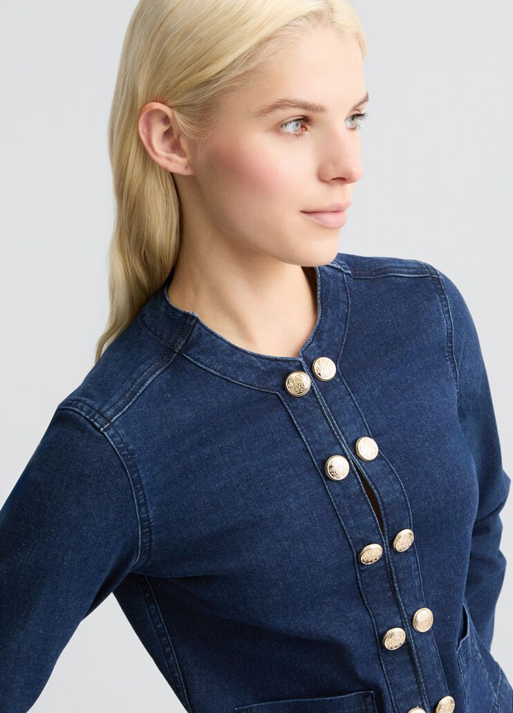 Denim jacket with bejewelled chain