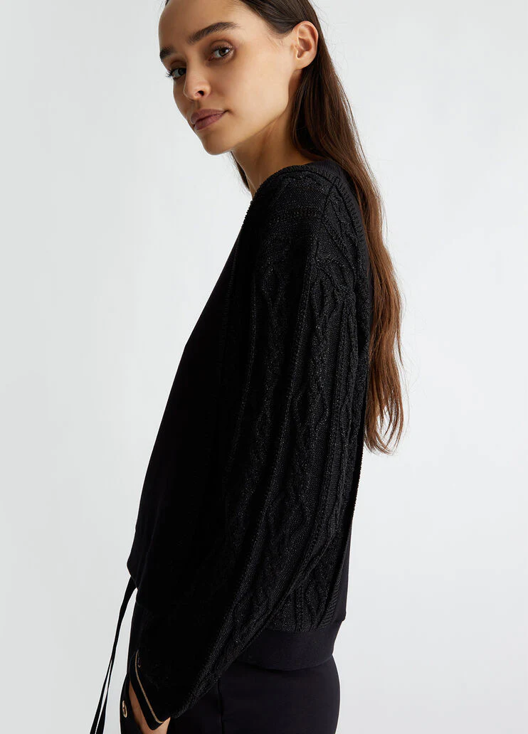 Black sweatshirt with knit insert