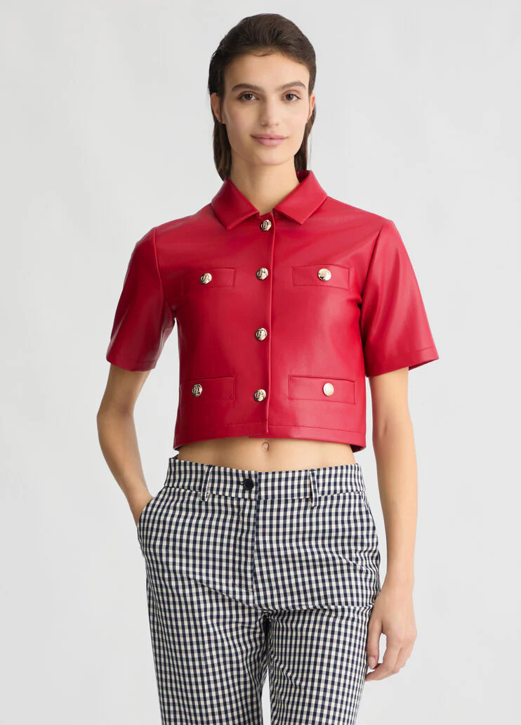 Red coated fabric jacket