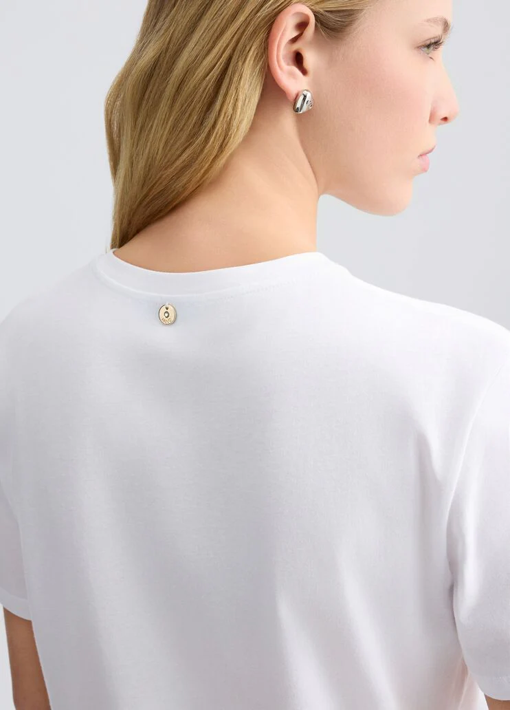 Cotton T-shirt with embroidery and rhinestones