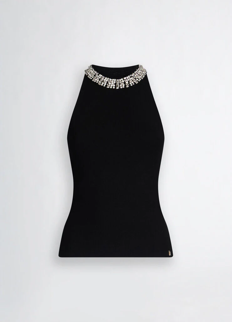 Black top with bejewelled embellishment