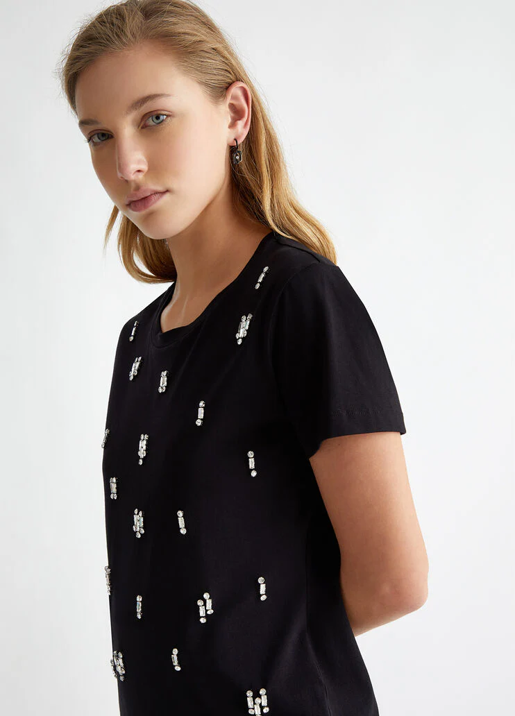 Cotton T-shirt with rhinestones