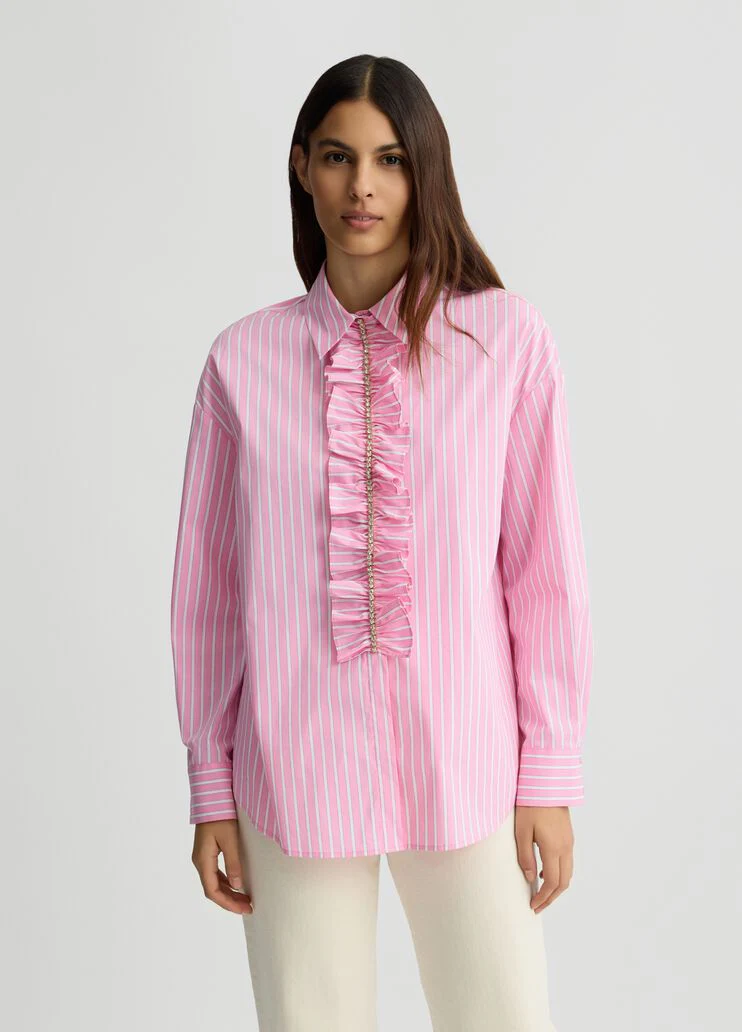 Pink striped shirt with ruching