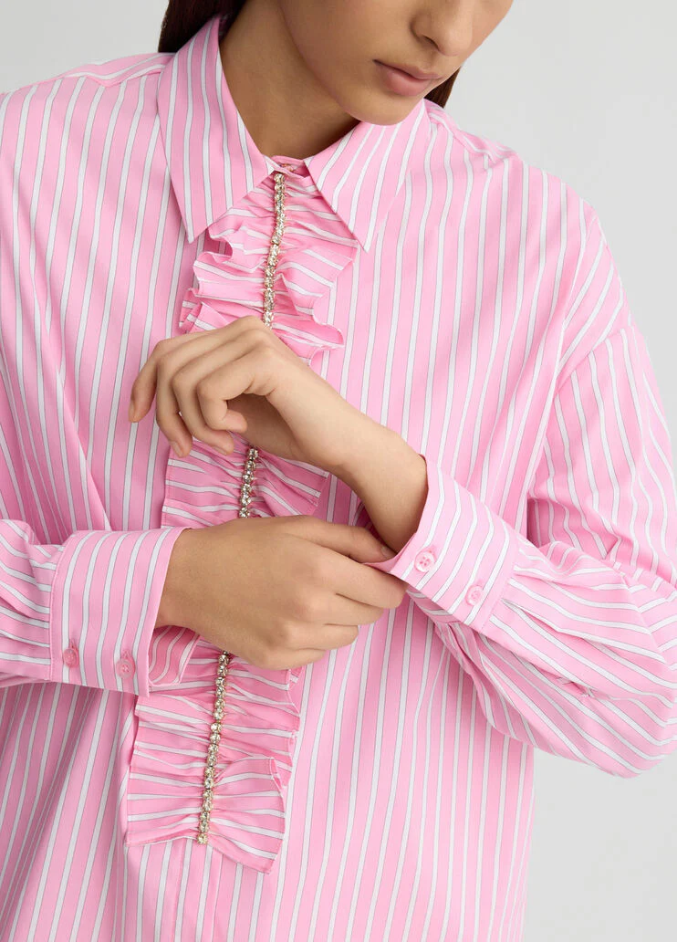 Pink striped shirt with ruching
