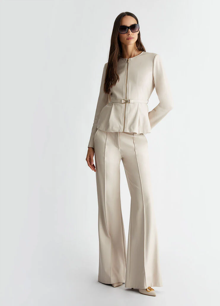 Coated fabric palazzo trousers