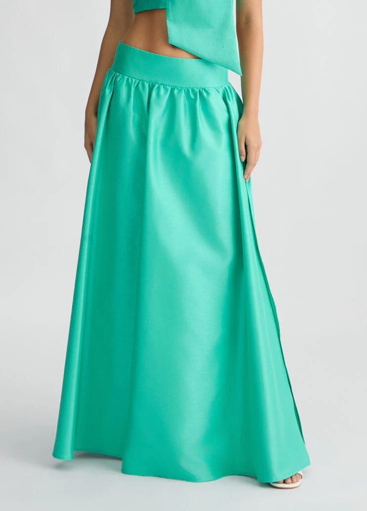 Long green shantung skirt