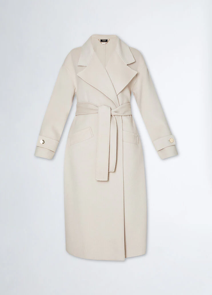 Belted wool-blend coat