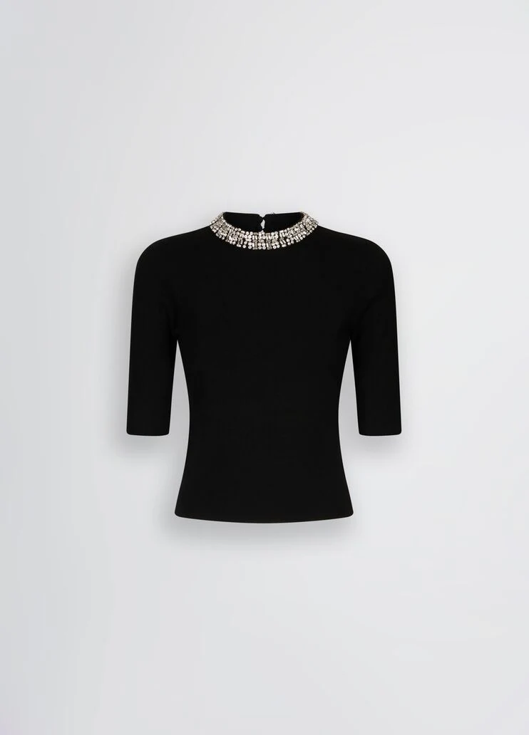 Black crop top with bejewelled embellishment