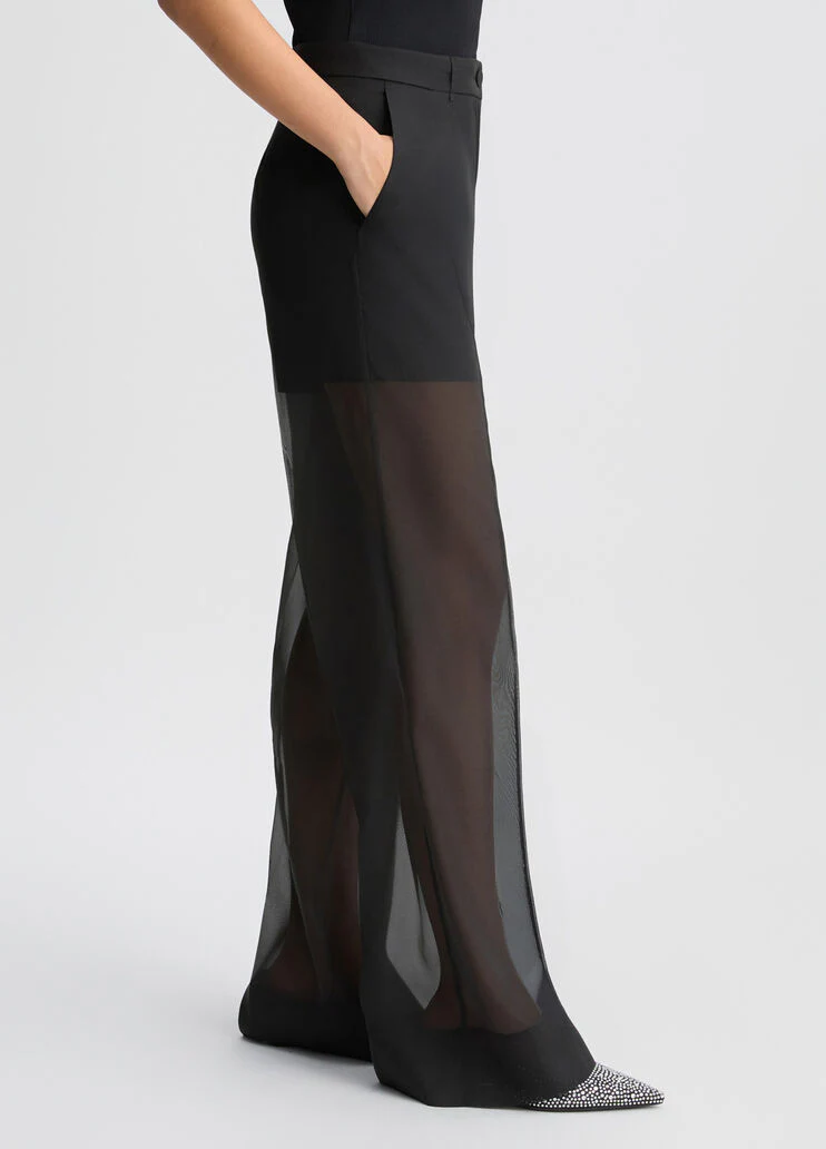 Black organza straight-leg trousers