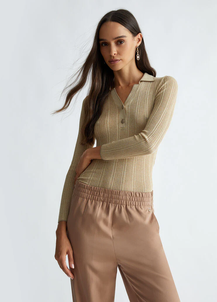 Lurex knit polo-shirt