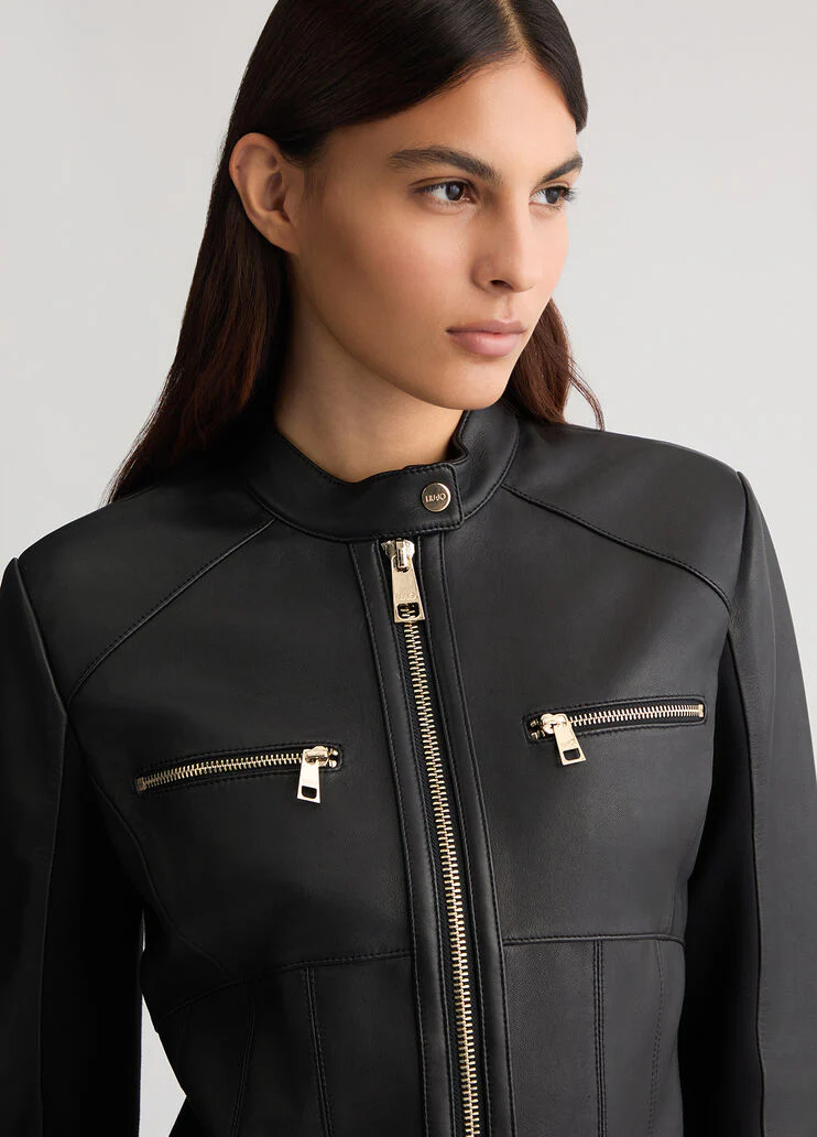 Black leather biker jacket