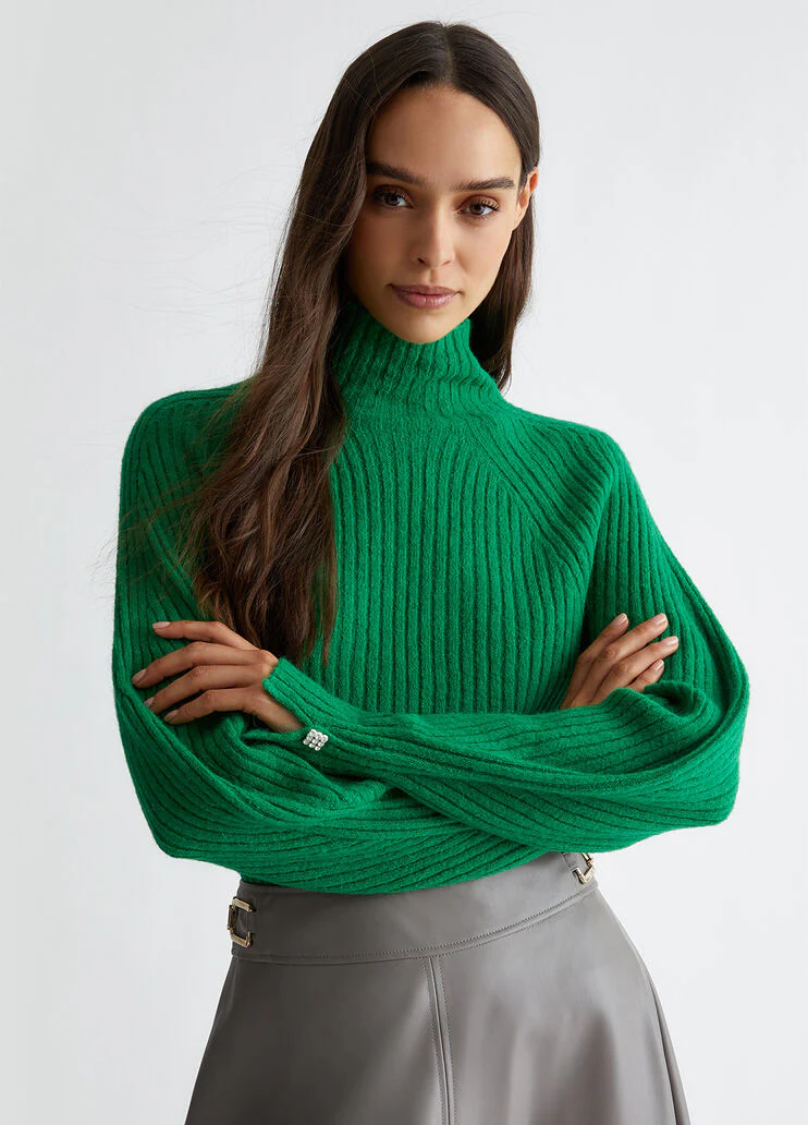 Rib-knit wool-blend sweater