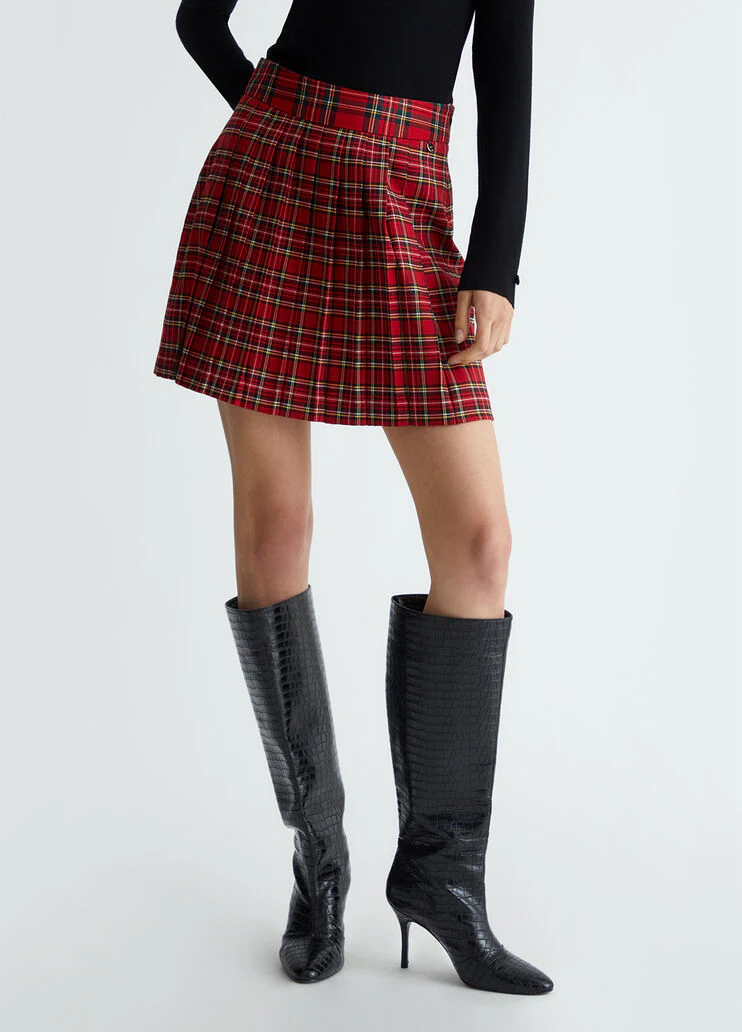 Pleated tartan miniskirt