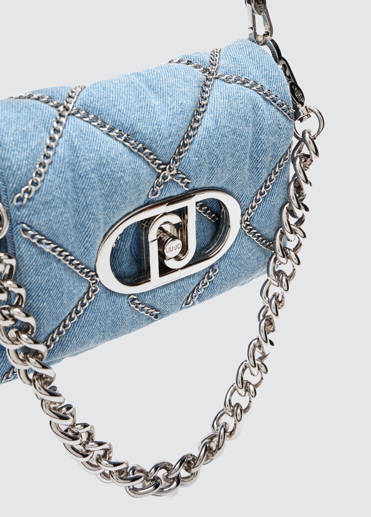 Small denim LaPuffy bag with chains