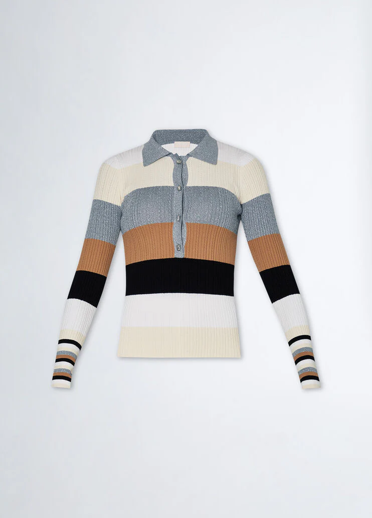 Striped knit polo-shirt