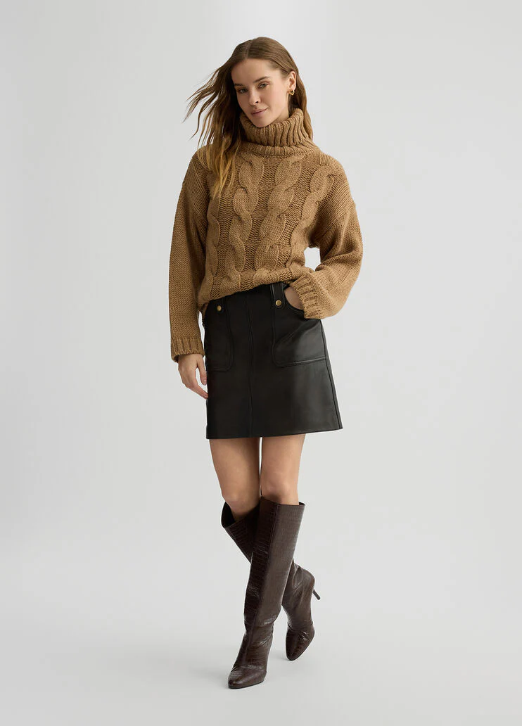 Polo-neck cable-knit pullover