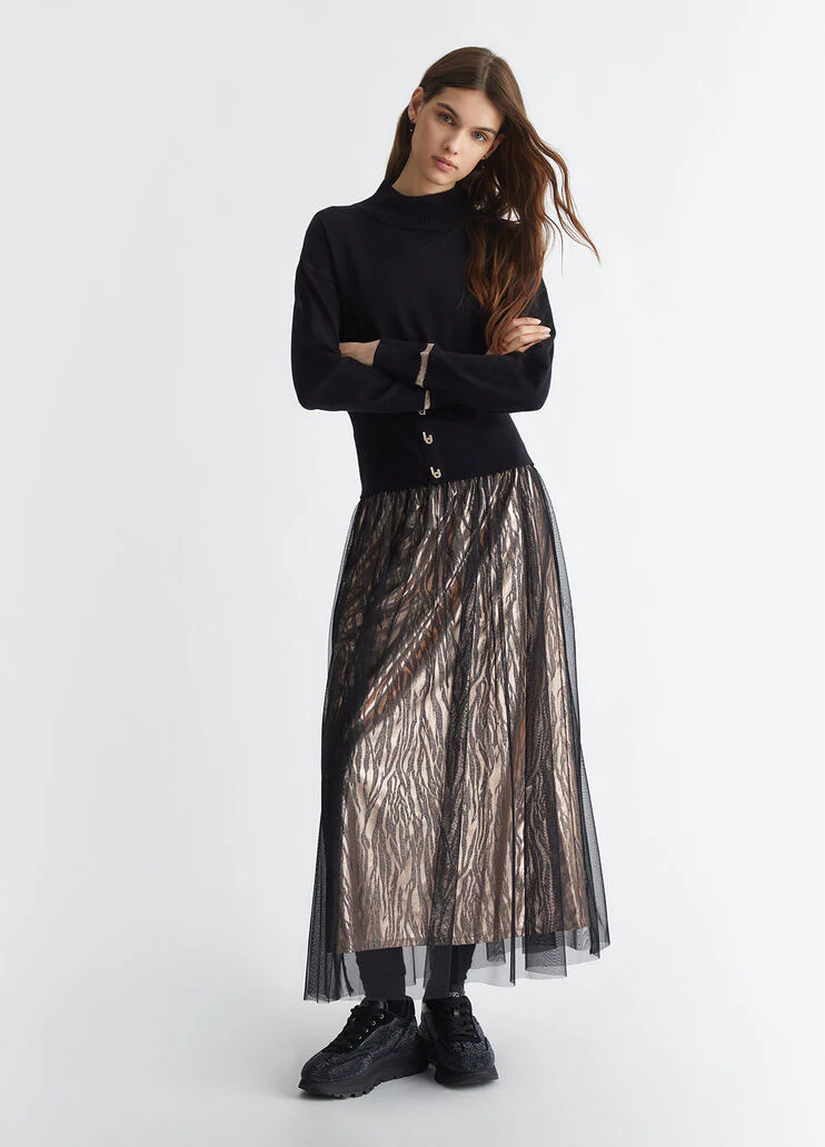 Animal-print jersey skirt