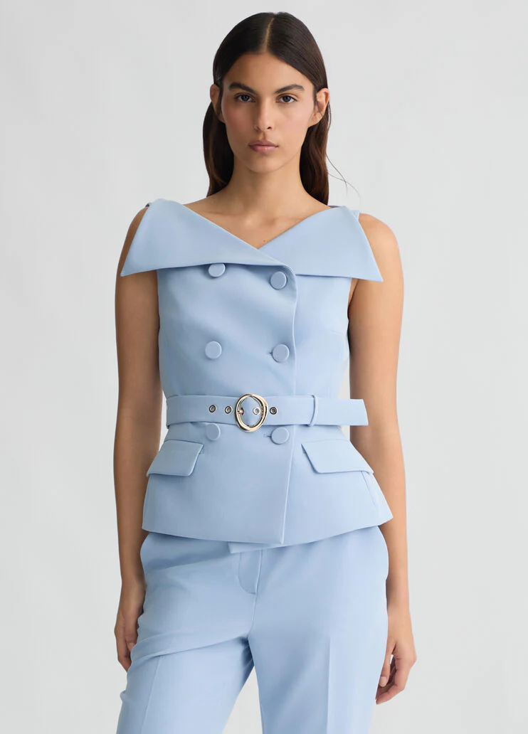 Double-breasted waistcoat with belt