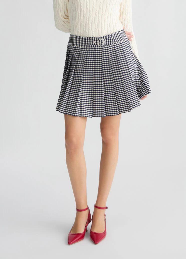 Pleated chequered miniskirt