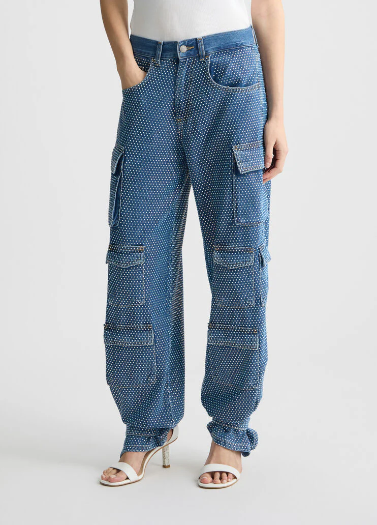 Cargo jeans with rhinestones