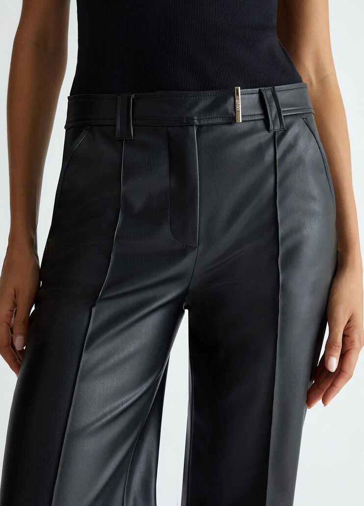 Coated fabric palazzo trousers