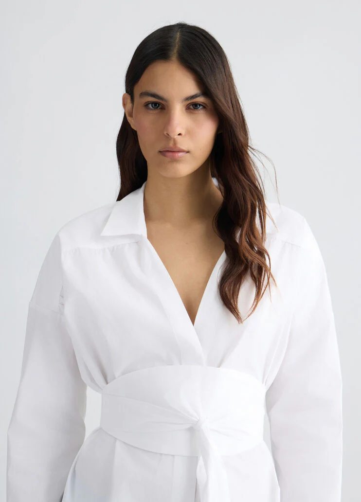 White shirt with sash belt