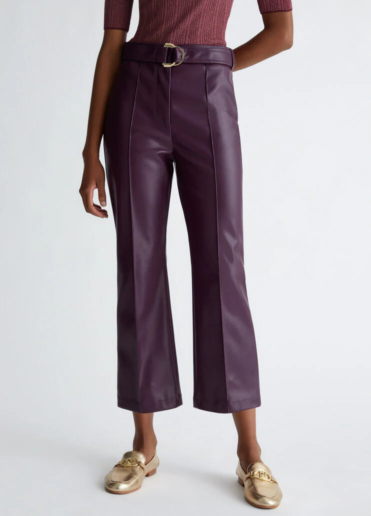 Coated fabric flared trousers