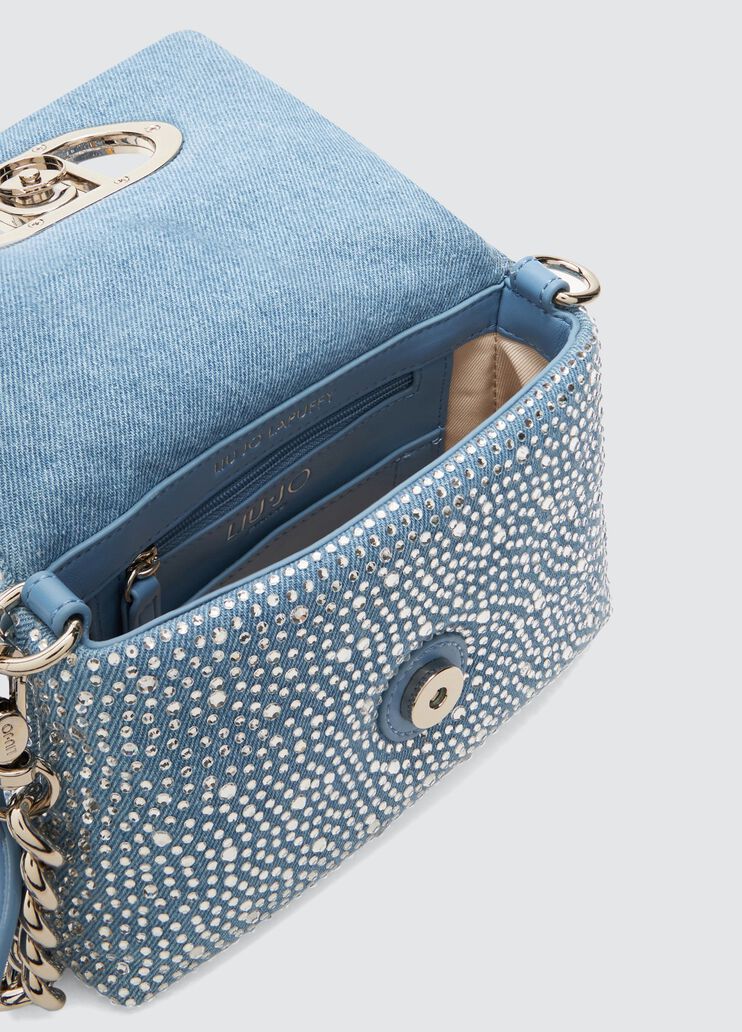 Small denim LaPuffy bag with rhinestones