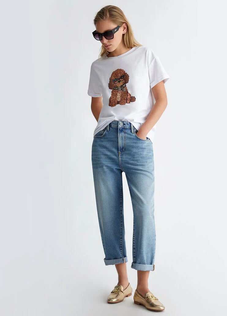 T-shirt with print and appliqués