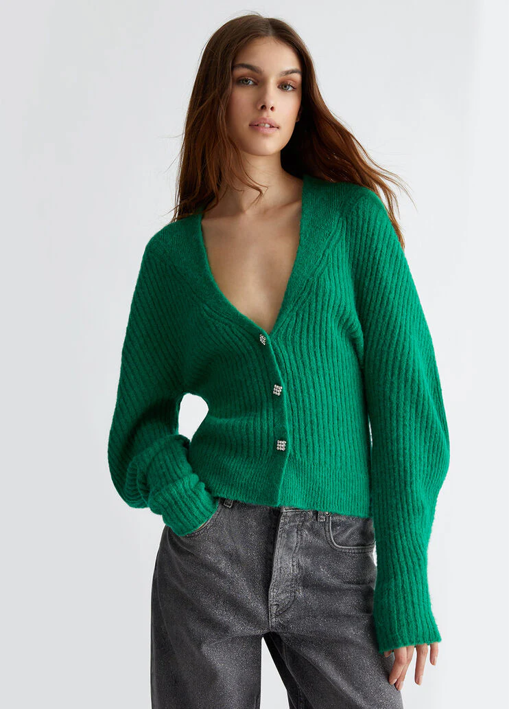 Rib-knit wool-blend cardigan