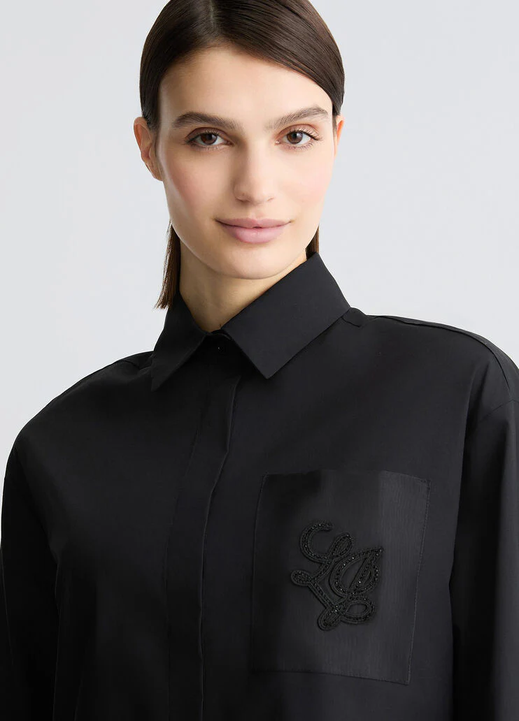 Poplin shirt with rhinestones