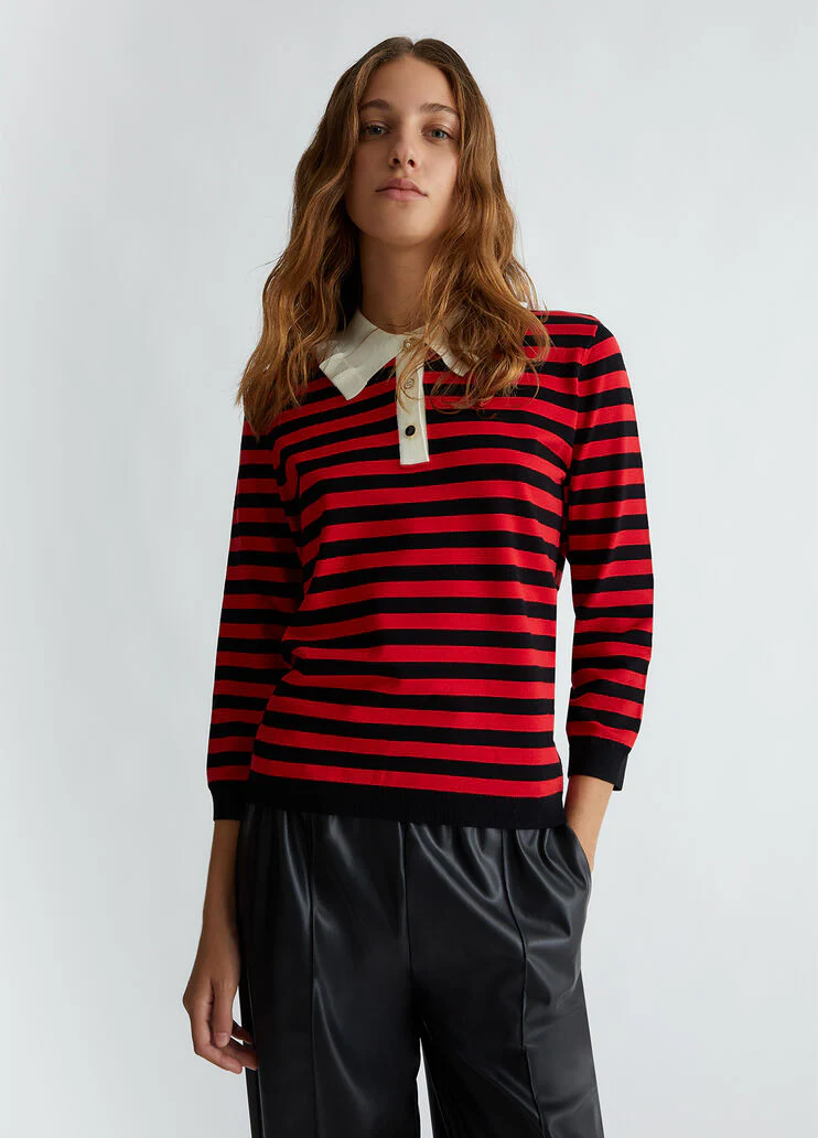Striped sweater with jewel buttons