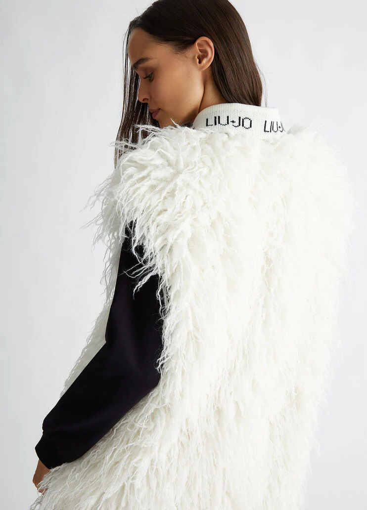 Faux fur maxi-gilet